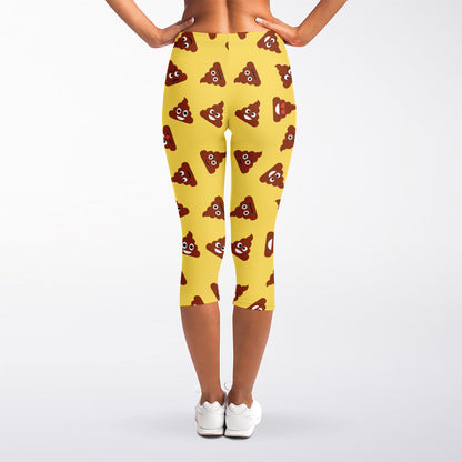 Poop Emoji Pattern Print Women's Capri Leggings