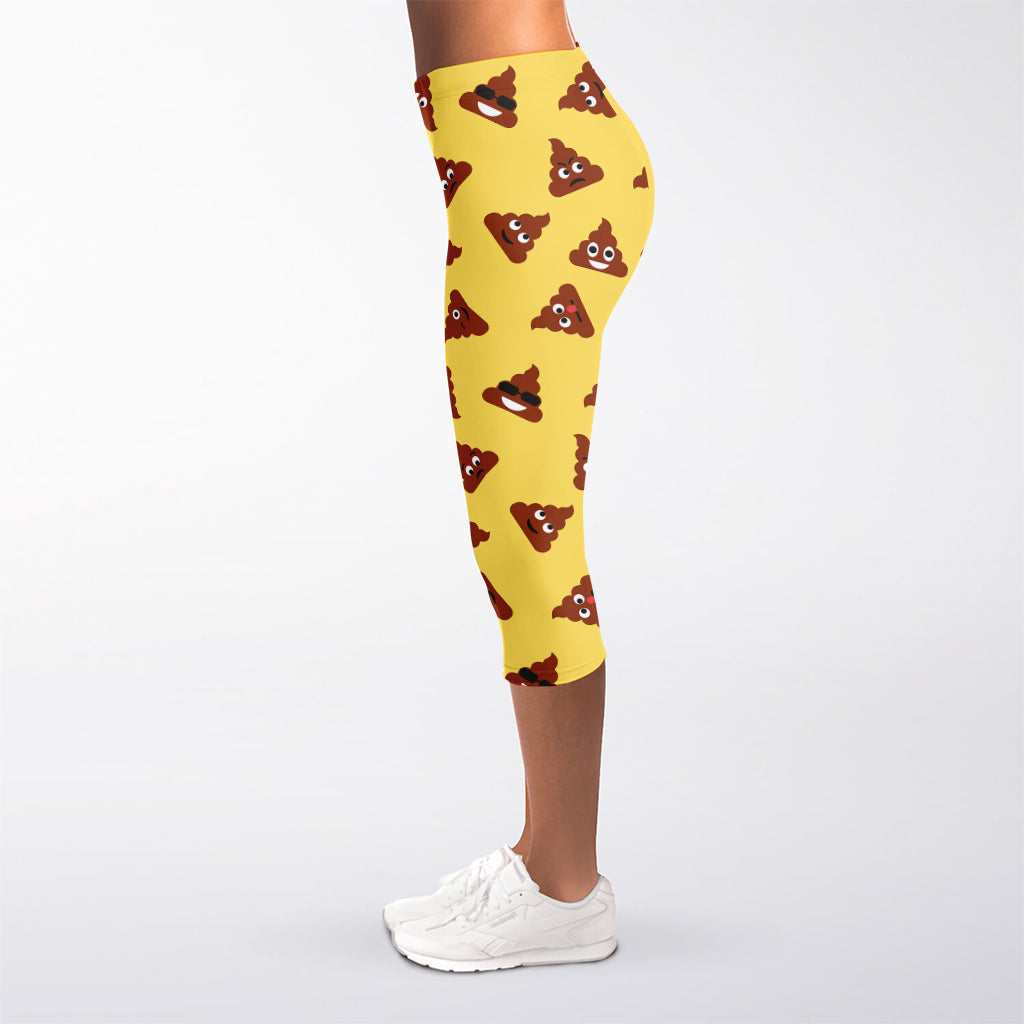 Poop Emoji Pattern Print Women's Capri Leggings