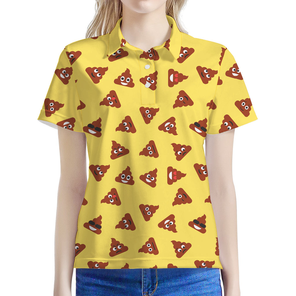 Poop Emoji Pattern Print Women's Polo Shirt