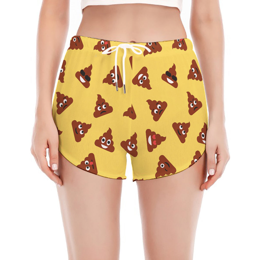 Poop Emoji Pattern Print Women's Split Running Shorts