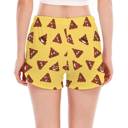 Poop Emoji Pattern Print Women's Split Running Shorts