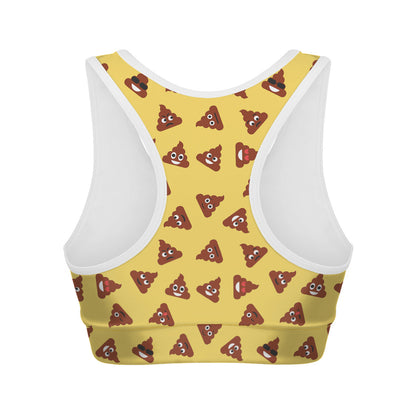 Poop Emoji Pattern Print Women's Sports Bra