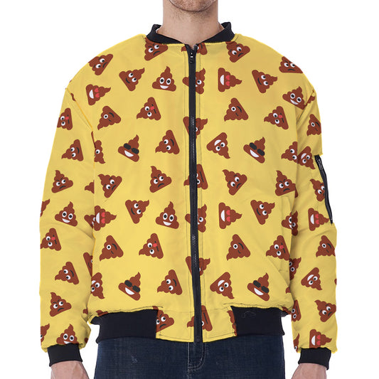 Poop Emoji Pattern Print Zip Sleeve Bomber Jacket