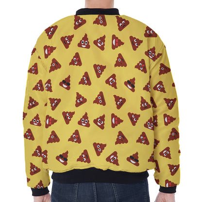 Poop Emoji Pattern Print Zip Sleeve Bomber Jacket