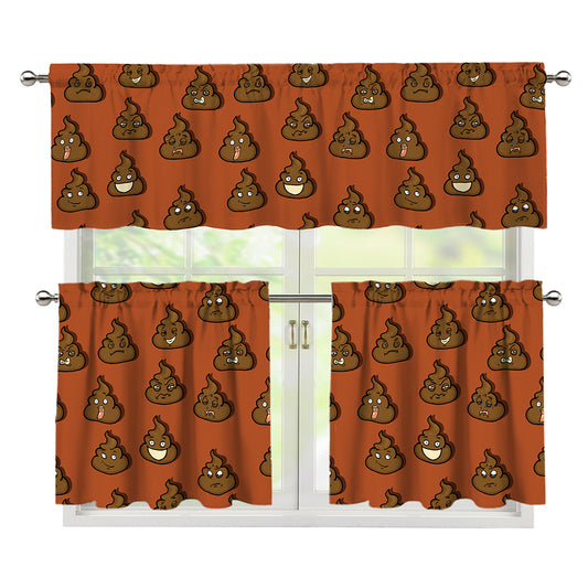 Poop Emoticons Pattern Print 3 Piece Kitchen Curtains