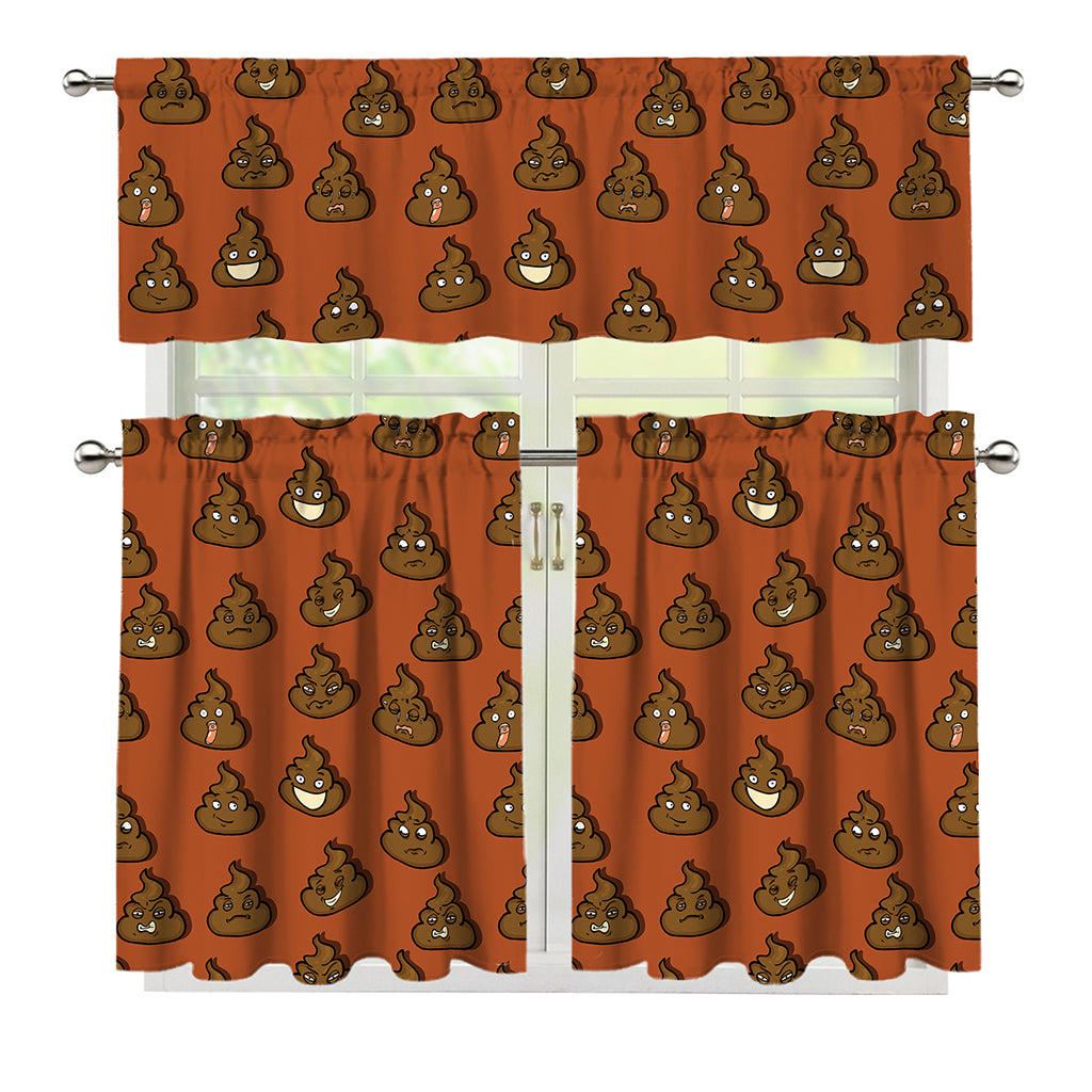 Poop Emoticons Pattern Print 3 Piece Kitchen Curtains
