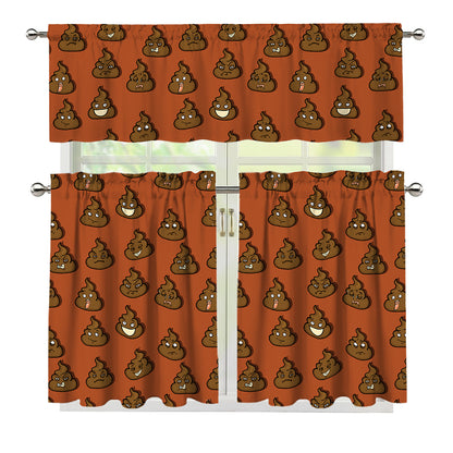Poop Emoticons Pattern Print 3 Piece Kitchen Curtains