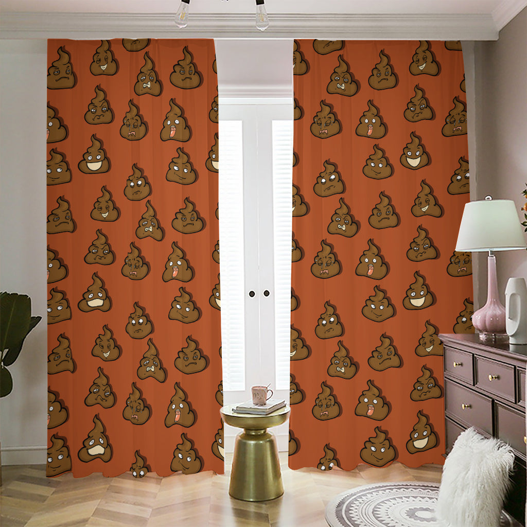 Poop Emoticons Pattern Print Blackout Pencil Pleat Curtains