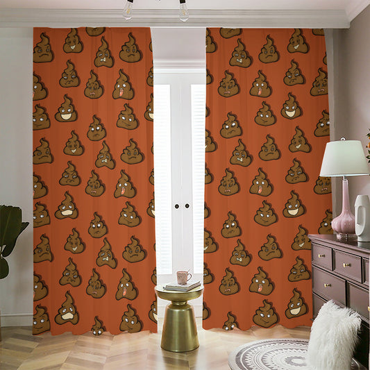 Poop Emoticons Pattern Print Blackout Pencil Pleat Curtains