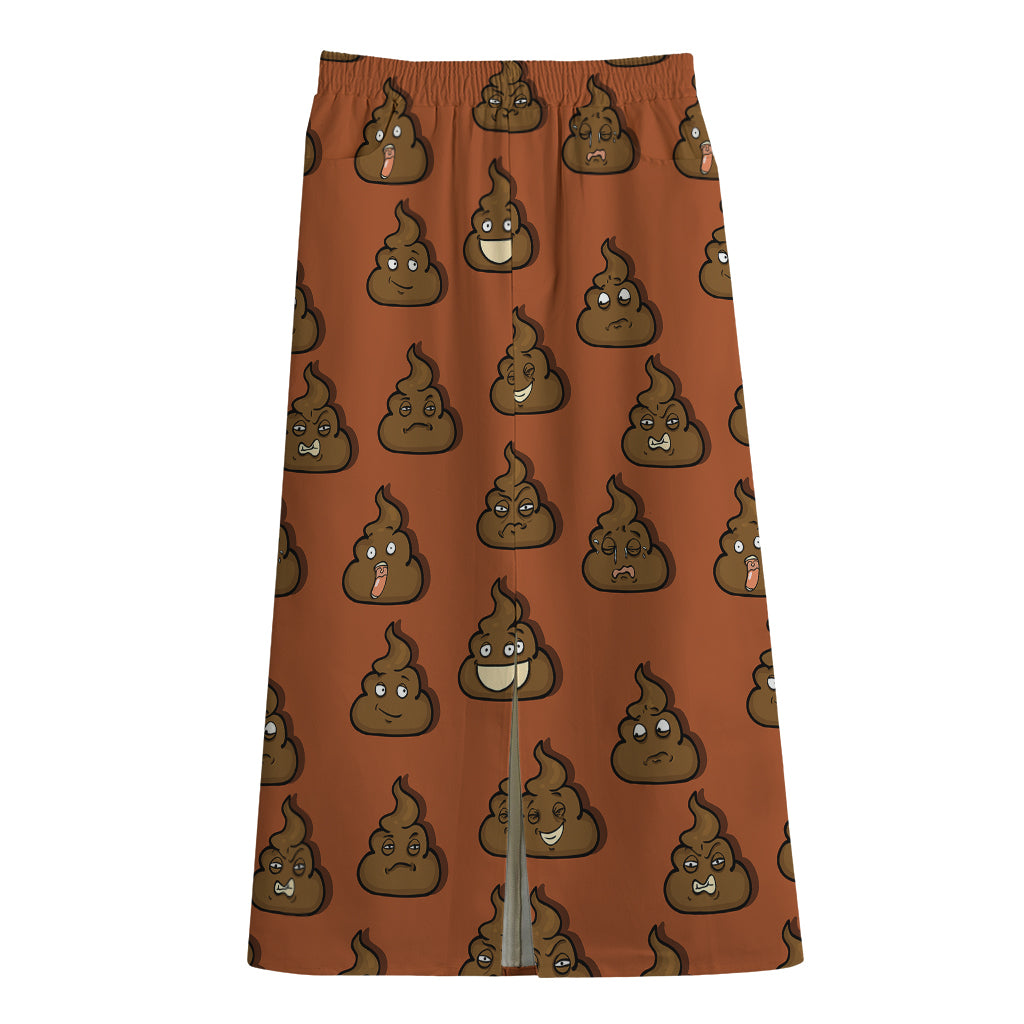 Poop Emoticons Pattern Print Cotton Front Slit Maxi Skirt