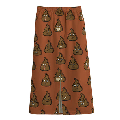 Poop Emoticons Pattern Print Cotton Front Slit Maxi Skirt