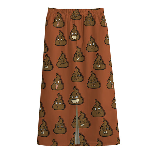 Poop Emoticons Pattern Print Cotton Front Slit Maxi Skirt