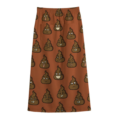 Poop Emoticons Pattern Print Cotton Front Slit Maxi Skirt