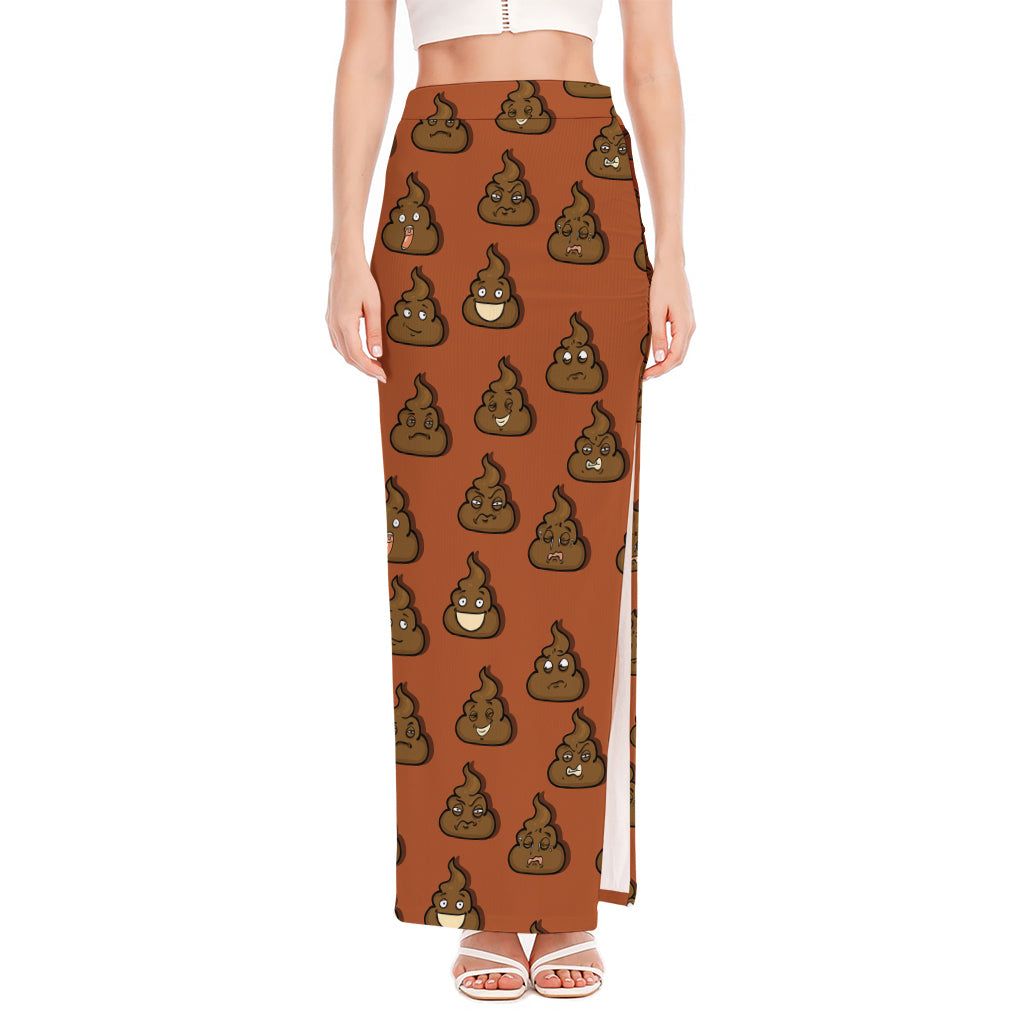 Poop Emoticons Pattern Print High Slit Maxi Skirt