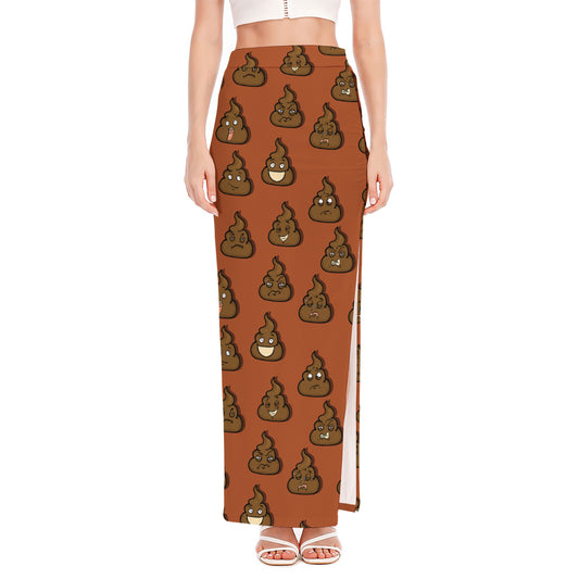 Poop Emoticons Pattern Print High Slit Maxi Skirt