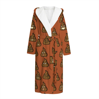 Poop Emoticons Pattern Print Hooded Bathrobe
