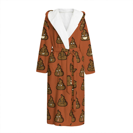 Poop Emoticons Pattern Print Hooded Bathrobe