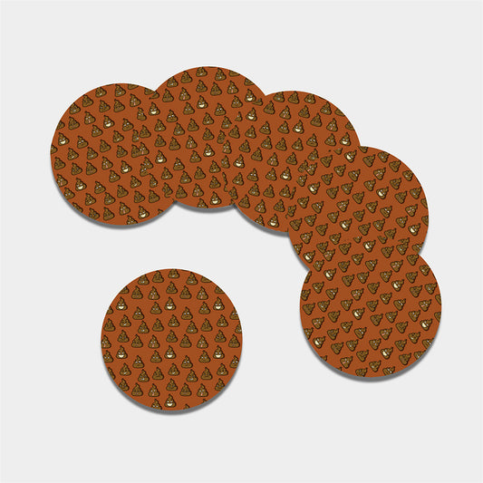 Poop Emoticons Pattern Print Leather Coaster Set