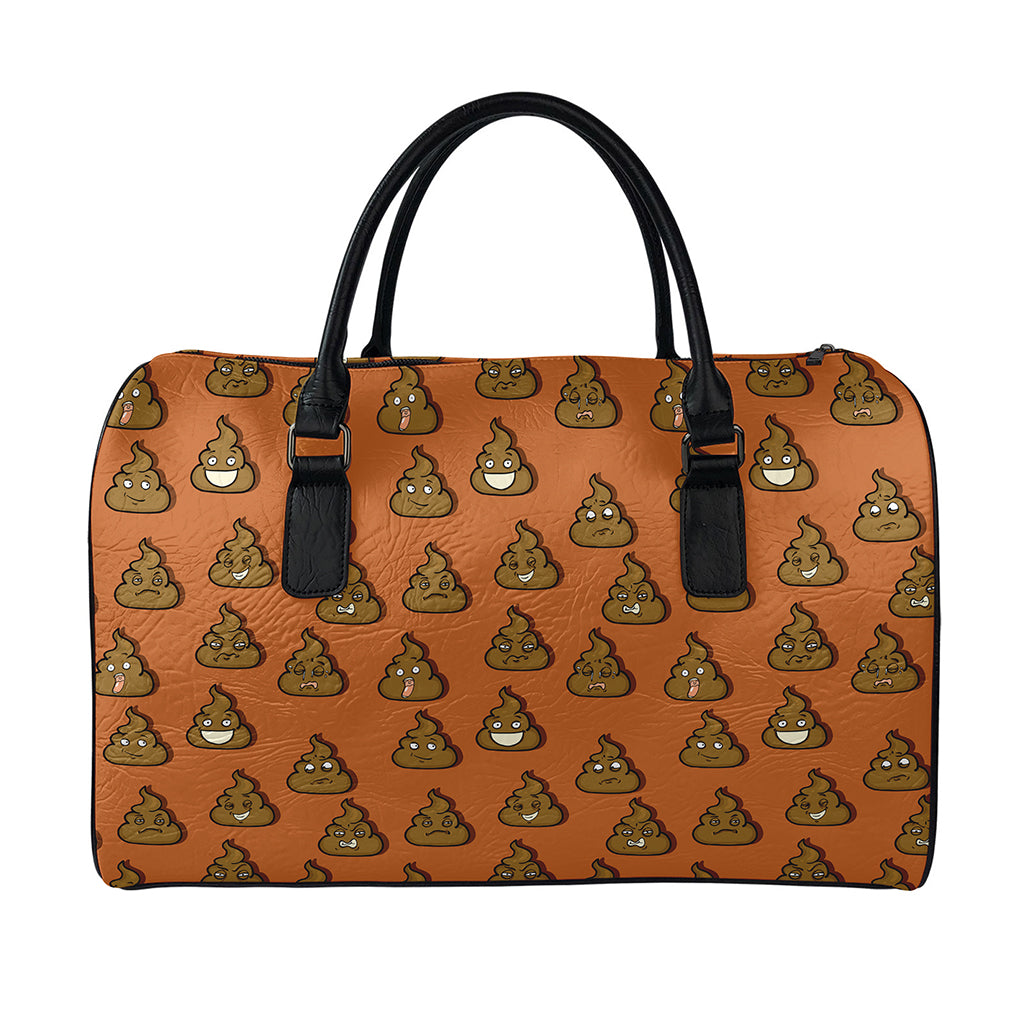 Poop Emoticons Pattern Print Leather Duffle Bag