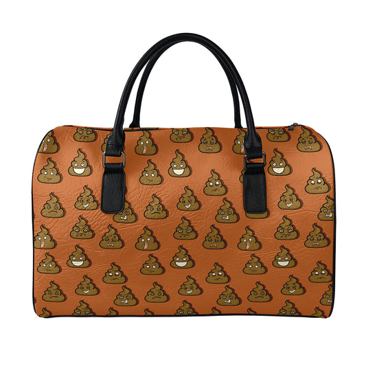 Poop Emoticons Pattern Print Leather Duffle Bag
