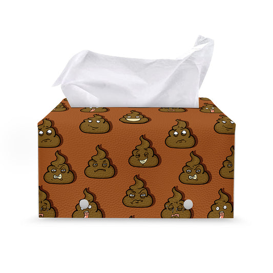 Poop Emoticons Pattern Print Leather Tissue Box Cover