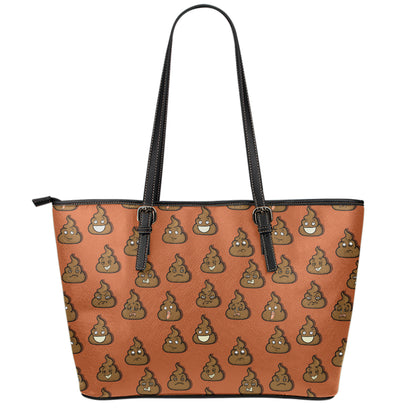 Poop Emoticons Pattern Print Leather Tote Bag