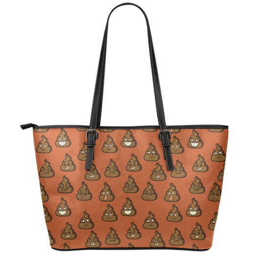Poop Emoticons Pattern Print Leather Tote Bag