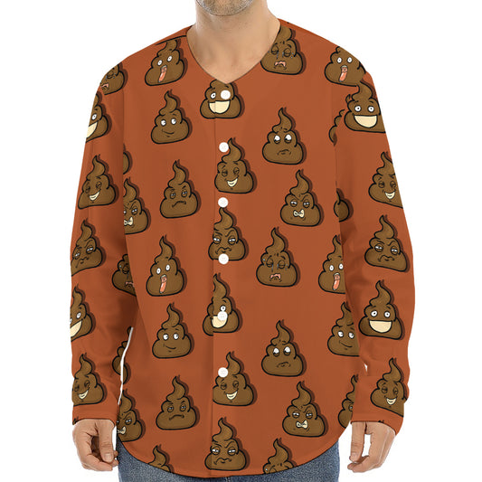 Poop Emoticons Pattern Print Long Sleeve Baseball Jersey