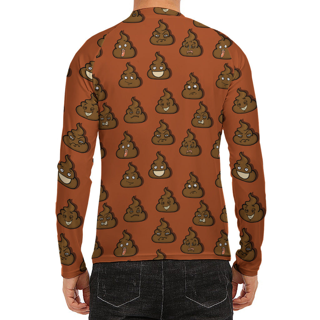 Poop Emoticons Pattern Print Men's Long Sleeve Rash Guard