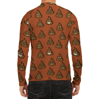 Poop Emoticons Pattern Print Men's Long Sleeve Rash Guard