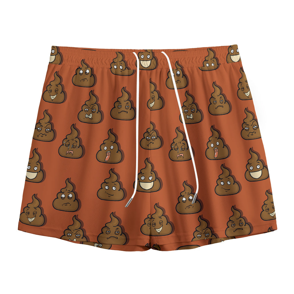 Poop Emoticons Pattern Print Mesh Shorts