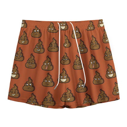 Poop Emoticons Pattern Print Mesh Shorts
