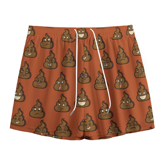 Poop Emoticons Pattern Print Mesh Shorts