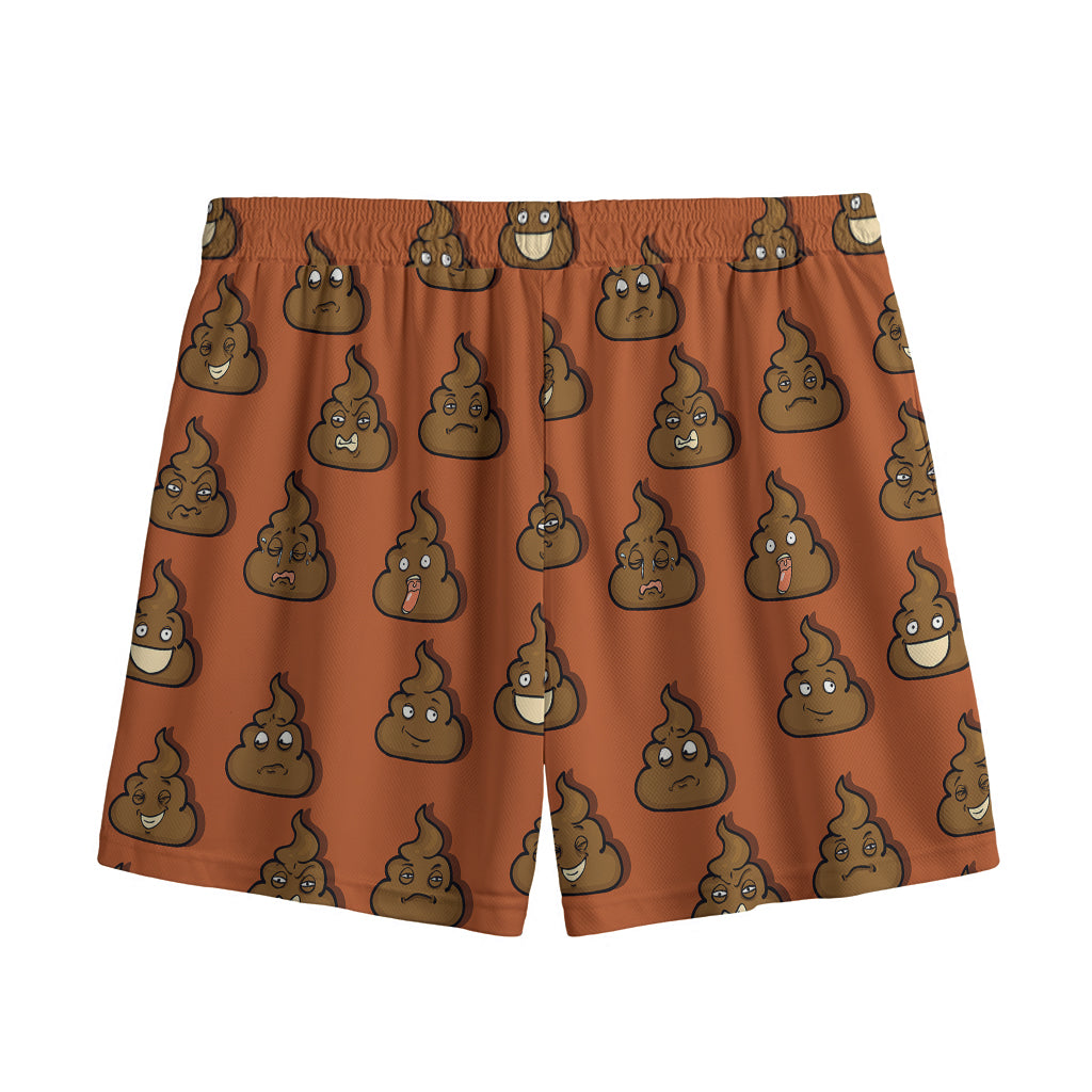 Poop Emoticons Pattern Print Mesh Shorts
