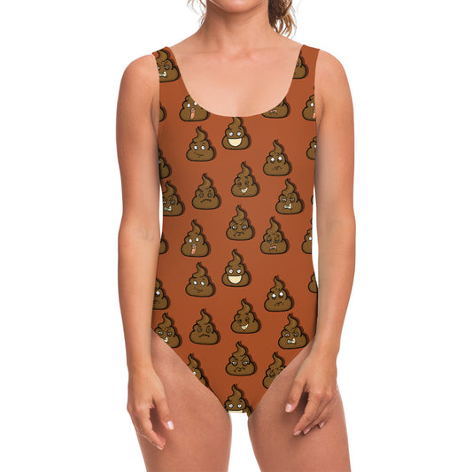 Poop Emoticons Pattern Print One Piece Swimsuit