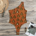 Poop Emoticons Pattern Print One Shoulder Bodysuit