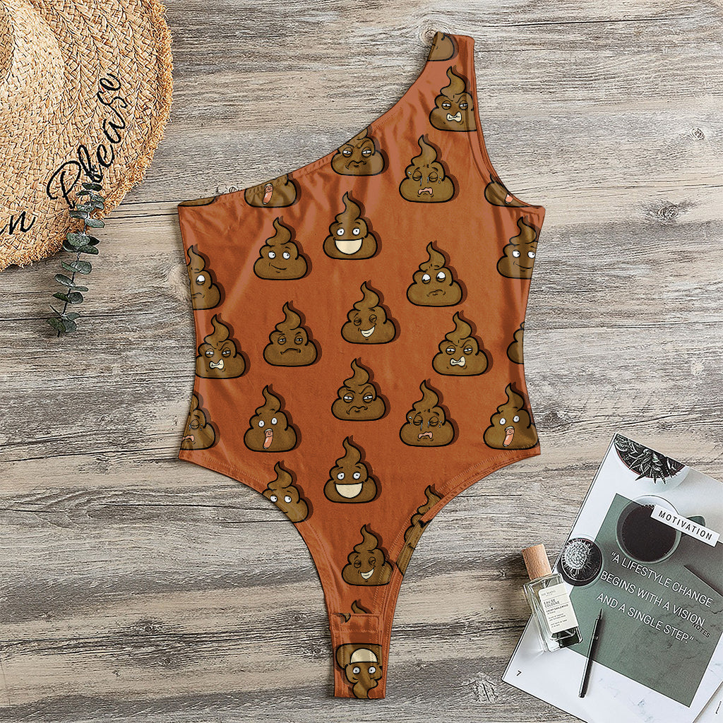 Poop Emoticons Pattern Print One Shoulder Bodysuit