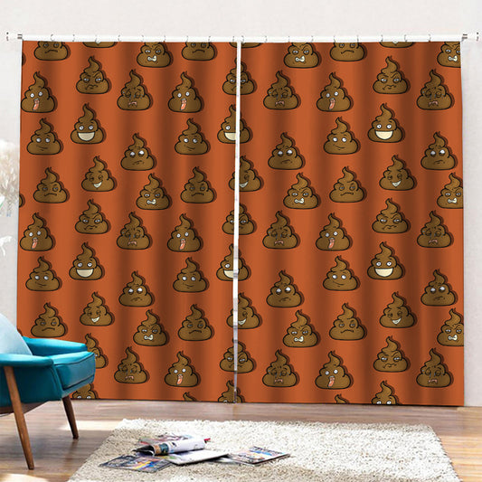 Poop Emoticons Pattern Print Pencil Pleat Curtains