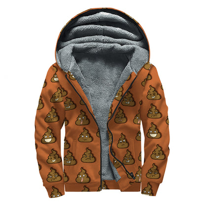 Poop Emoticons Pattern Print Sherpa Lined Zip Up Hoodie