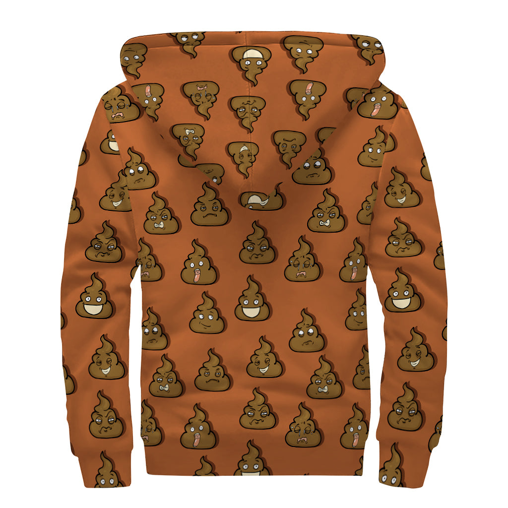 Poop Emoticons Pattern Print Sherpa Lined Zip Up Hoodie