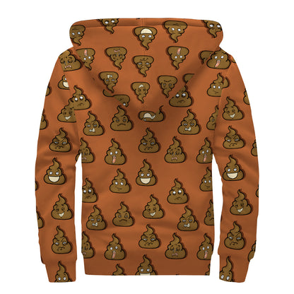 Poop Emoticons Pattern Print Sherpa Lined Zip Up Hoodie