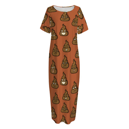 Poop Emoticons Pattern Print Short Sleeve Long Nightdress