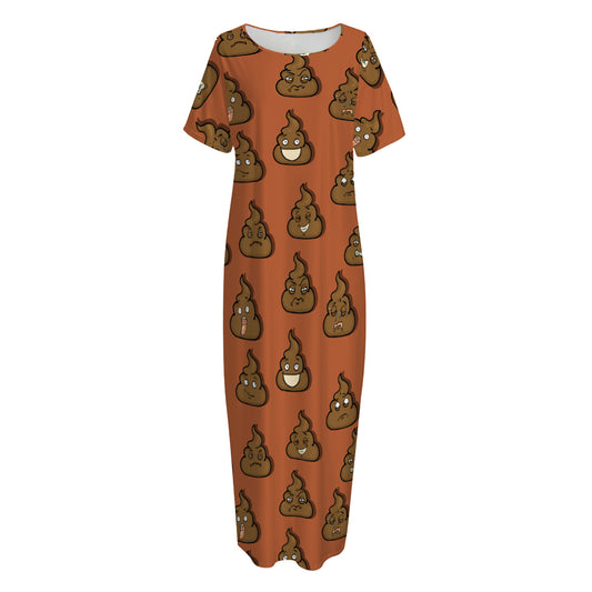 Poop Emoticons Pattern Print Short Sleeve Long Nightdress