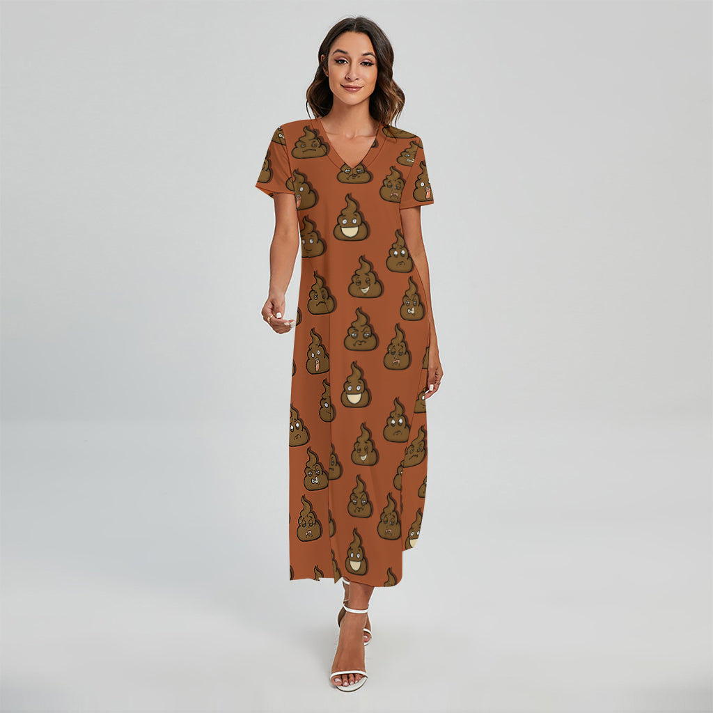 Poop Emoticons Pattern Print Short Sleeve Maxi Dress