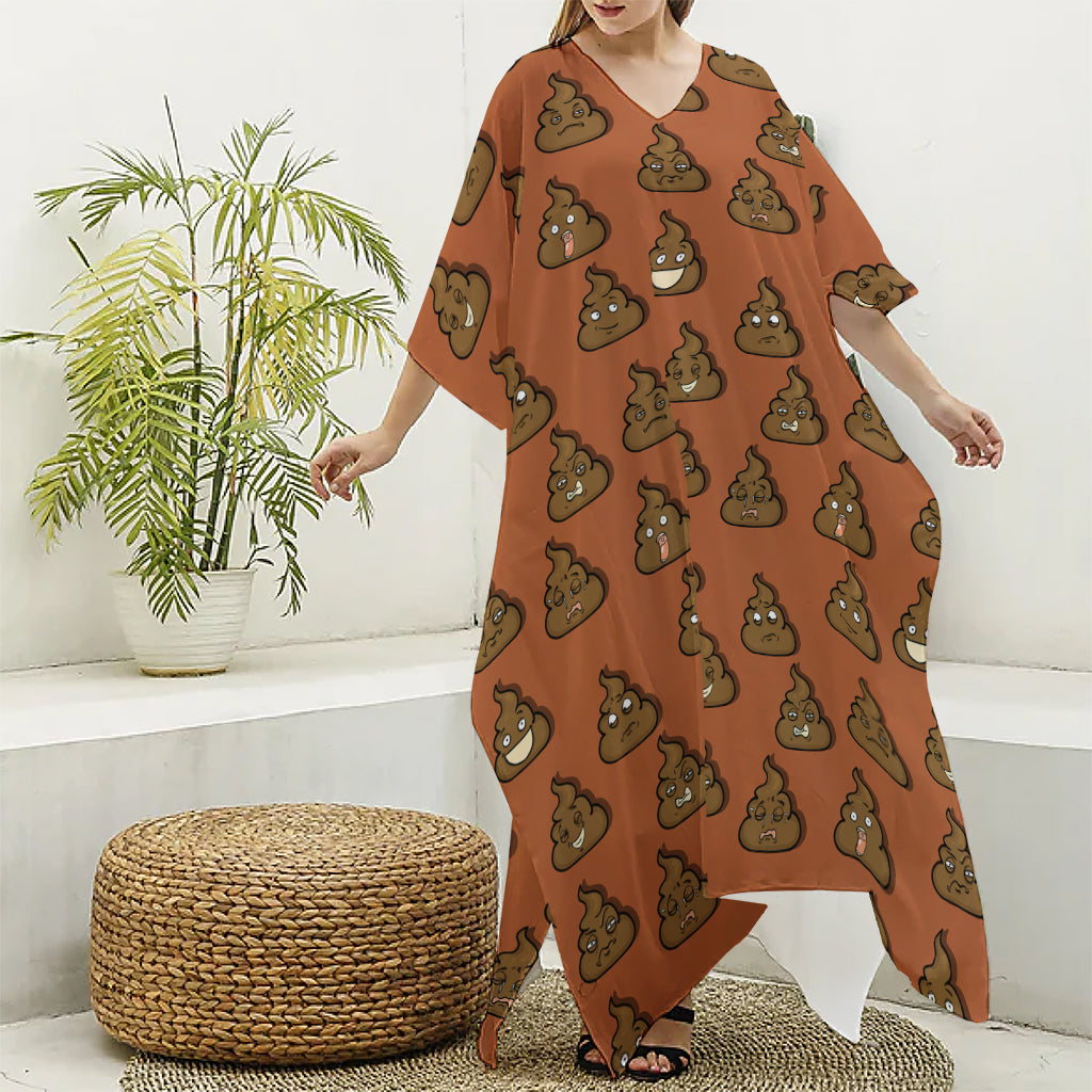 Poop Emoticons Pattern Print Silk V-Neck Kaftan Dress