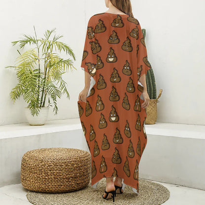 Poop Emoticons Pattern Print Silk V-Neck Kaftan Dress