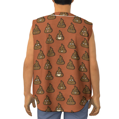 Poop Emoticons Pattern Print Sleeveless Baseball Jersey