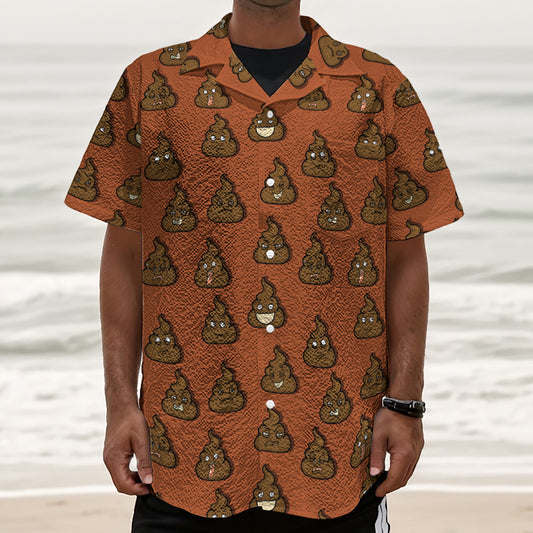 Poop Emoticons Pattern Print Textured Short Sleeve Shirt