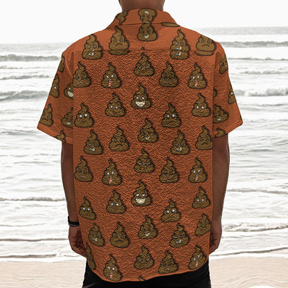 Poop Emoticons Pattern Print Textured Short Sleeve Shirt