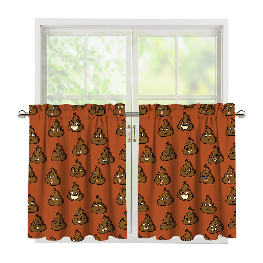 Poop Emoticons Pattern Print Tier Curtains